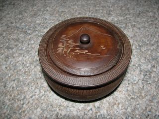 Vintage Wooden Treen Ware Round Box With Lid,  Japanese Trinket Bowl With Lid photo