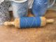 Lg Early Antique Wood Handmade Rolling Pin Wrapped In 1890s Blue Calico Primitives photo 5