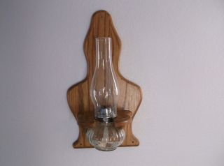 Vintage Oak Oil Lamp Holder And Lamp photo