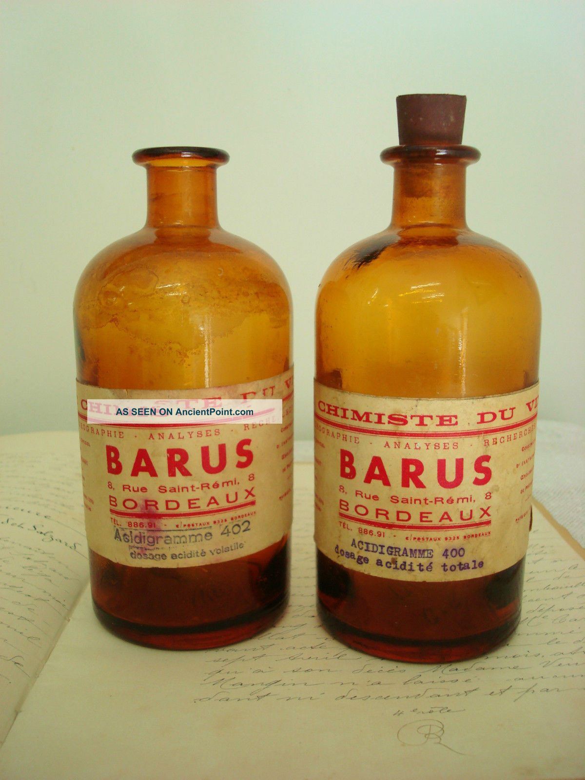 Pair Rare Old French Bordeaux Wine Chemist Bottles With Stoppers Other photo