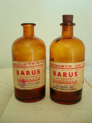 Pair Rare Old French Bordeaux Wine Chemist Bottles With Stoppers photo