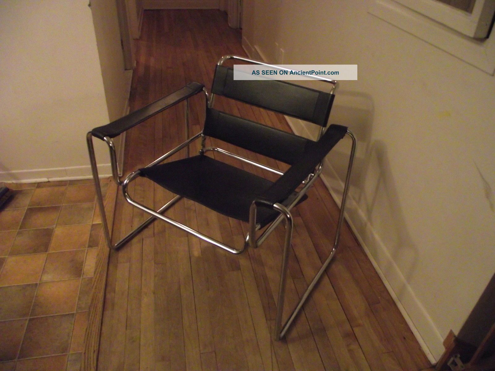 Vintage Wassily Lounge Chair B3 Black Leather Chrome Tubular Unknown photo