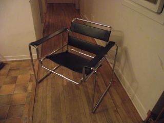 Vintage Wassily Lounge Chair B3 Black Leather Chrome Tubular photo