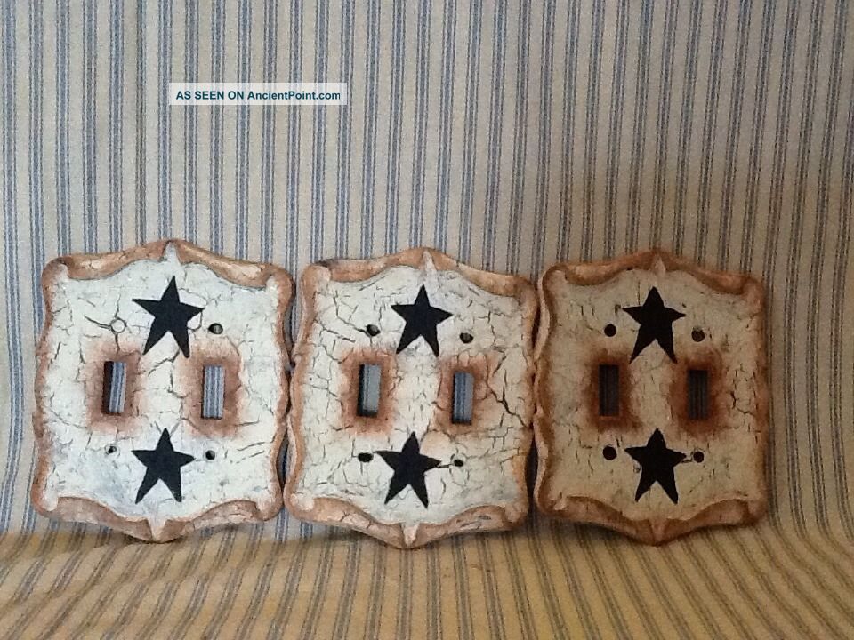 3 Custom Primitive Country/decor Crackled Metal Double Light Switch Covers Primitives photo