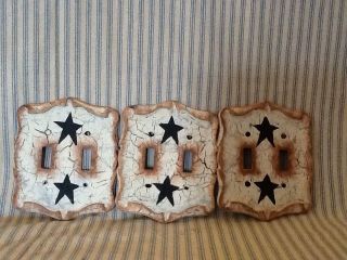 3 Custom Primitive Country/decor Crackled Metal Double Light Switch Covers photo