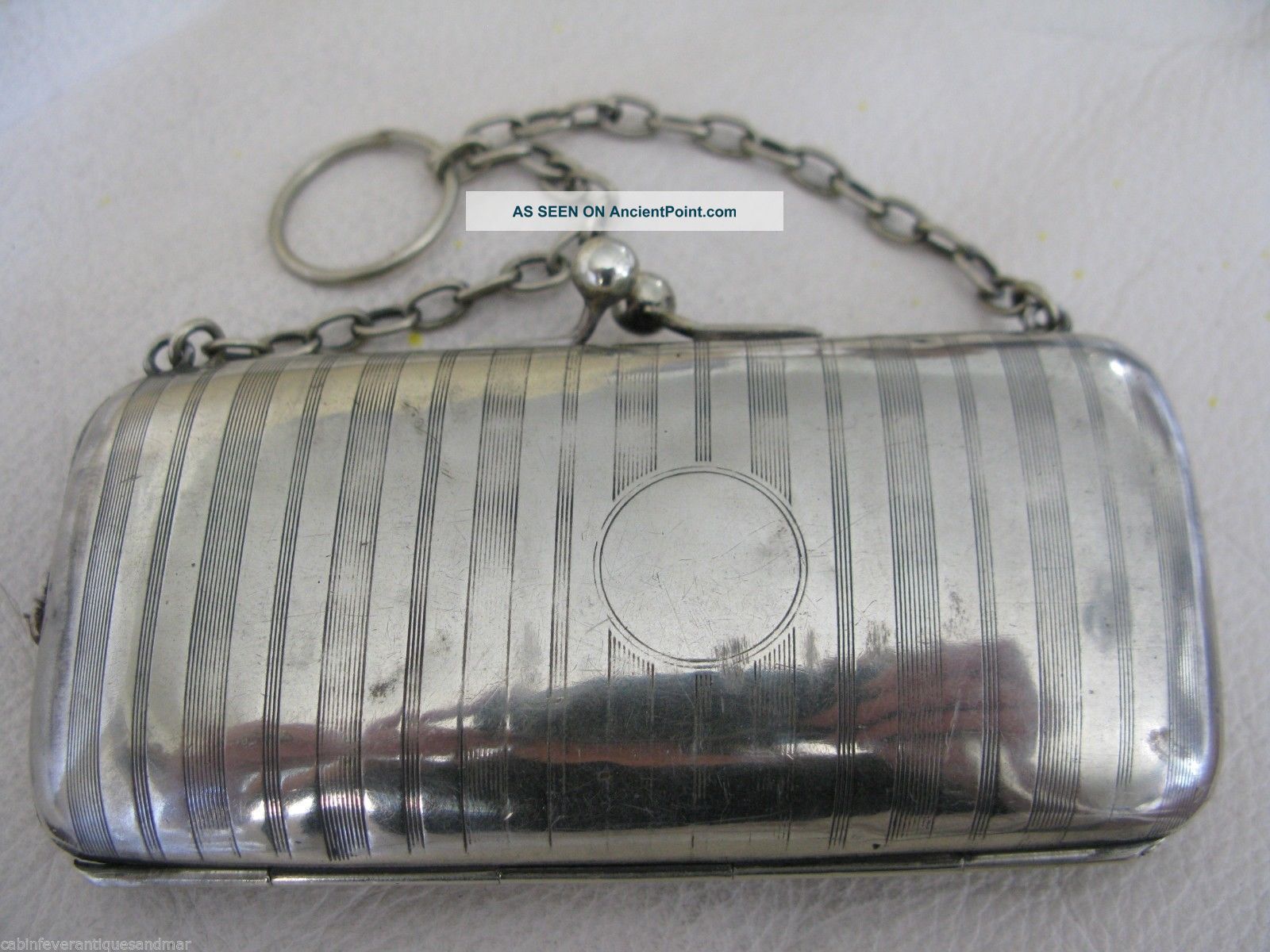 Antique Victorian Etched Pinstripe Silver Coin Case Dance Chatelaine Purse Epns Art Nouveau photo