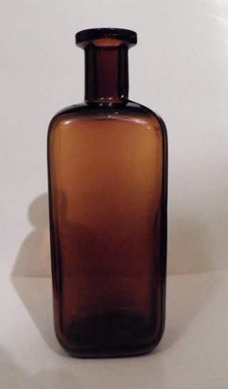Old Amber Rounded Square Druggist Prescription Medicine Bottle Vtg Brown Glass photo