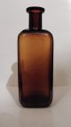 Old Amber Rounded Square Druggist Prescription Medicine Bottle Vtg Brown Glass Bottles & Jars photo 1