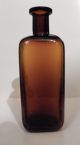 Old Amber Rounded Square Druggist Prescription Medicine Bottle Vtg Brown Glass Bottles & Jars photo 2