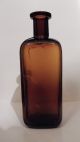 Old Amber Rounded Square Druggist Prescription Medicine Bottle Vtg Brown Glass Bottles & Jars photo 3