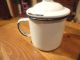 Rare Antique Enamelware Preserves Cup / Mug With Lid White Country Kitchen Primitives photo 2
