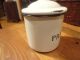 Rare Antique Enamelware Preserves Cup / Mug With Lid White Country Kitchen Primitives photo 3