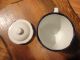 Rare Antique Enamelware Preserves Cup / Mug With Lid White Country Kitchen Primitives photo 4