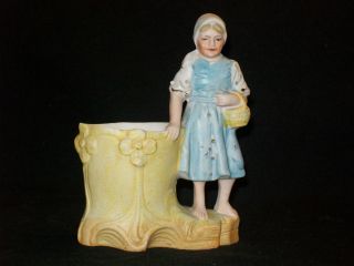 Antique German Porcelain Bisque Dresden Girl Figurine With Match Holder photo