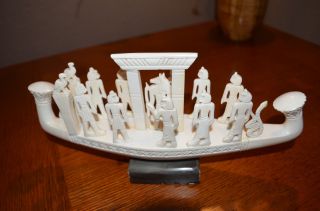 Antique Carved Faux Ivory Egyptian Barge,  Vintage African Bone,  Water Buffalo photo