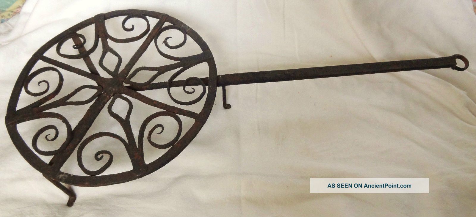 Rare Antique Wrought Iron Trivet & Iron Hook - 18th Century - Top Turns Primitives photo