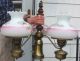 Antique Pink Floral Opaline 4 Light European Chandelier Mahogany Wood 20in Lamps photo 1