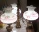 Antique Pink Floral Opaline 4 Light European Chandelier Mahogany Wood 20in Lamps photo 2