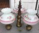 Antique Pink Floral Opaline 4 Light European Chandelier Mahogany Wood 20in Lamps photo 6
