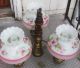 Antique Pink Floral Opaline 4 Light European Chandelier Mahogany Wood 20in Lamps photo 7