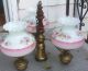 Antique Pink Floral Opaline 4 Light European Chandelier Mahogany Wood 20in Lamps photo 8