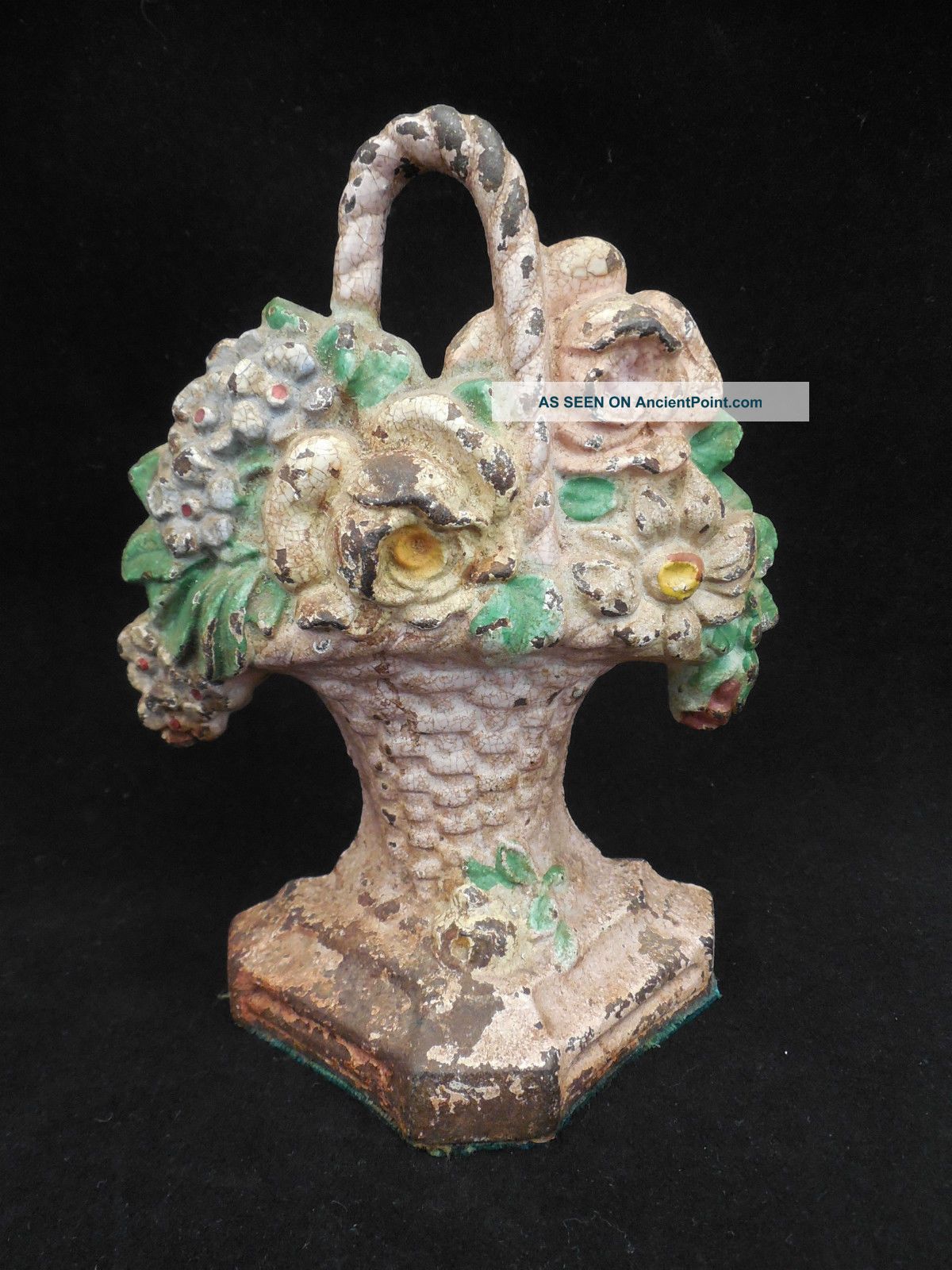 Antique Cast Iron Floral Basket Doorstop Door Stop 1 Metalware photo
