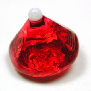 Antique Charmstring Glass Button Faceted Cranberry Cone White Ball Swirl Back photo