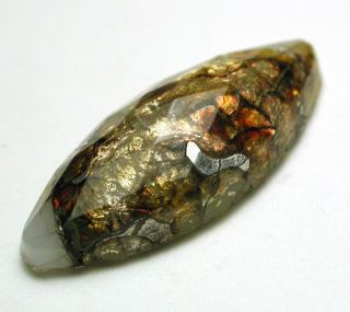 Antique Leo Popper Glass Button Spindle Shape W/ Gold Copper & Silver photo