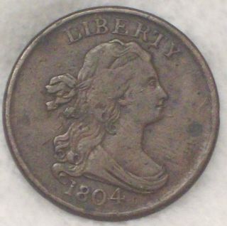 1804 Draped Bust Half Cent Spiked Chin Awesome Vf+ Brown Authentic Us Colonial photo