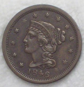 1846 Braided Hair Large Cent Full Rims Au+ Detailing Pre - Civil War Authentic photo