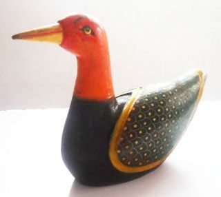 Old Vintage Hand Crafted Wooden Lacquer Painted Duck Decorative Toy photo