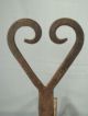 Pair Wrought Iron Folk Art Heart Shaped Andirons - Early 20th Century Hearth Ware photo 4