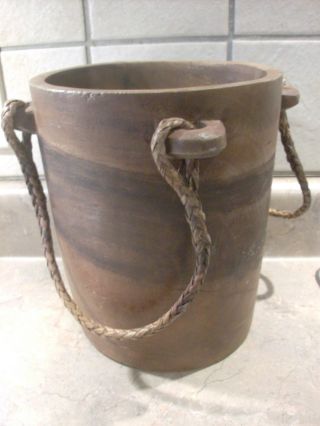 Antique Hand Carved South American Mahogeny Water Bucket W/braided Handles photo