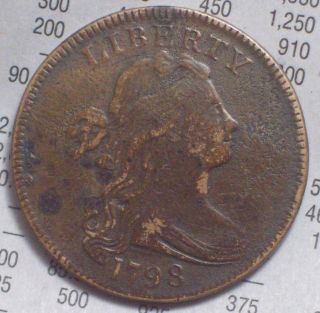 1798 Draped Bust Large Us Cent Awesome Vf+ Detail Rare S - 157 1st Hair Variety photo