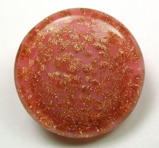Antique Paperweight Glass Button Pink W/ Gold Sparkle Design photo
