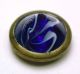 Antique Glass In Metal Button Cobalt Blue & White Swirl Cone In Brass Design Buttons photo 1