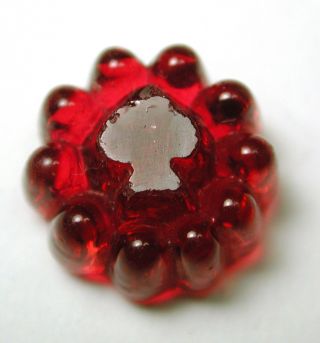 Antique Charmstring Glass Button Cranberry W/ Molded Spade Suit Top Swirl Back photo