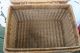Antique Vntg Wicker Picnic Basket Deep Carry On Hinge Lid Tight Old Weave Bamboo Baskets photo 9
