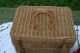 Antique Vntg Wicker Picnic Basket Deep Carry On Hinge Lid Tight Old Weave Bamboo Baskets photo 2