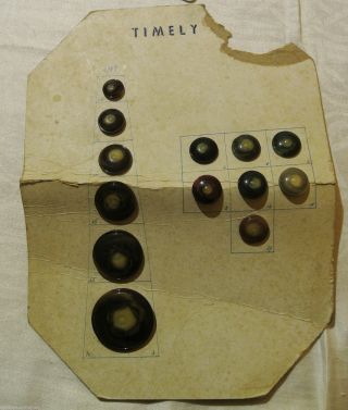 Vintage Antique Timely Buttons On Card - 13 Buttons Style 6989 photo