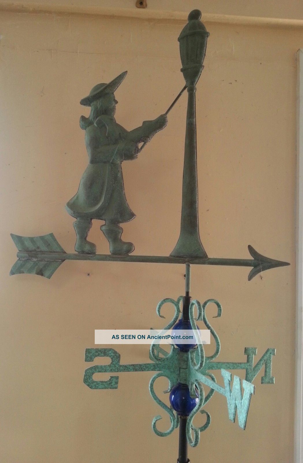 Copper Lamplighter On Arrow Weathervane.  Antique Finish With Mount Weathervanes & Lightning Rods photo