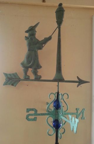 Copper Lamplighter On Arrow Weathervane.  Antique Finish With Mount photo