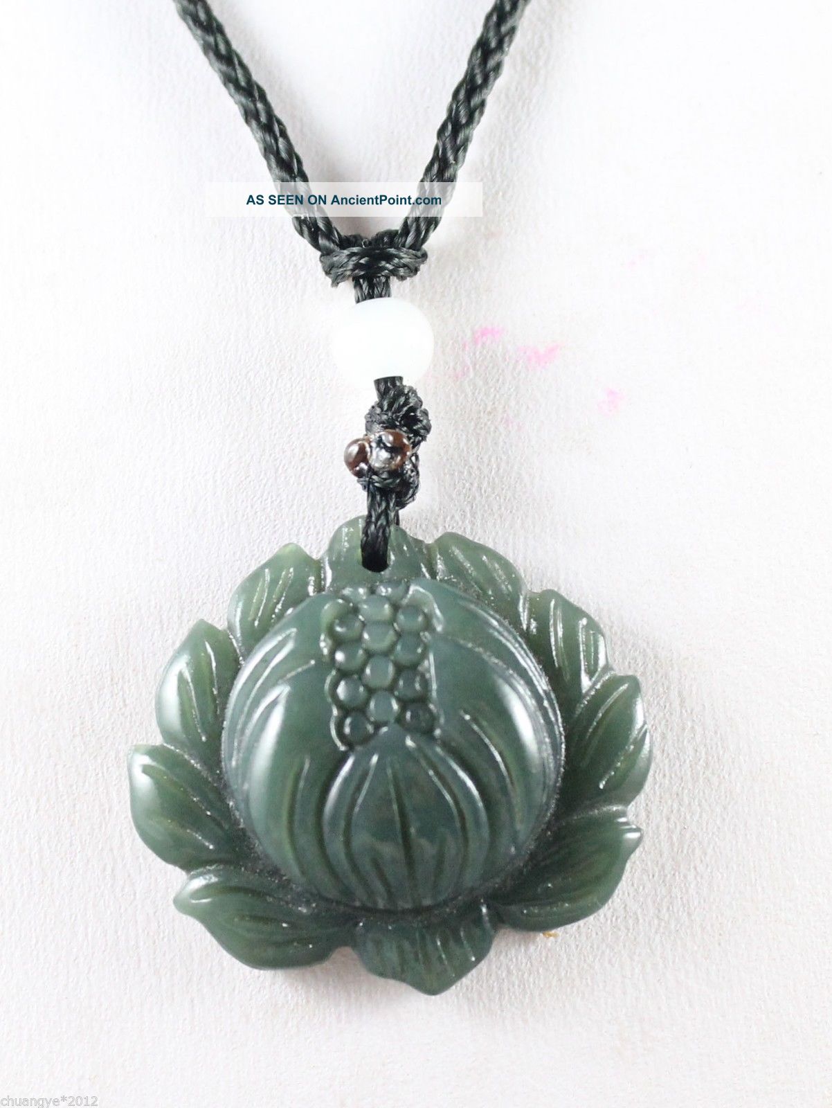 Chinese Natural Hetian Gray Jade Hand - Carved Lotus Flower Pendant, Necklaces & Pendants photo