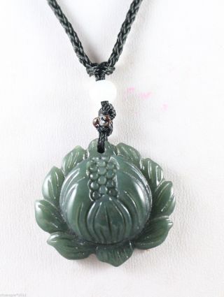 Chinese Natural Hetian Gray Jade Hand - Carved Lotus Flower Pendant, photo