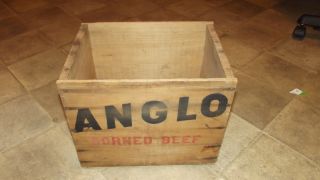 Vintage Anglo Corned Beef Wooden Advertising Crate Box Imported From Uruguay photo
