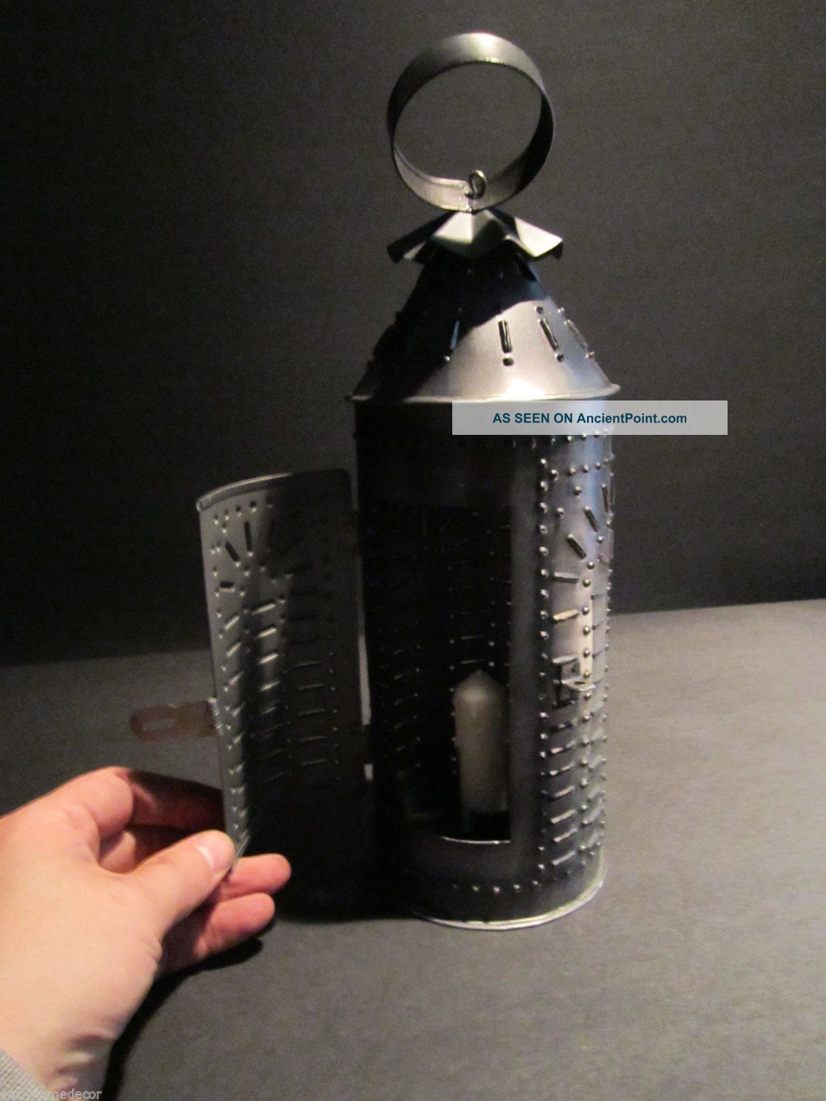 Antique Style Colonial Pierced Punched Tin Lantern Lighting Lamp Candle Holder Primitives photo