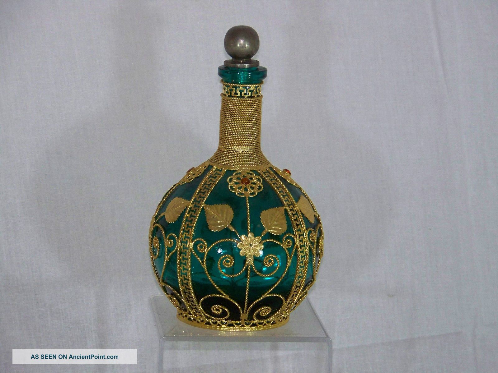 Syrian/moroccan Silver.  925 Ornate Emerald Green Oil Perfume Bottle Bottles, Decanters & Flasks photo