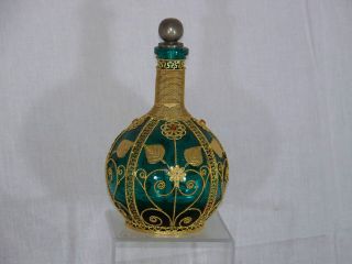 Syrian/moroccan Silver.  925 Ornate Emerald Green Oil Perfume Bottle photo