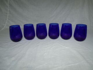 6 Handcrafted Cobalt Blue Libbey Stemless Wine Glasses photo