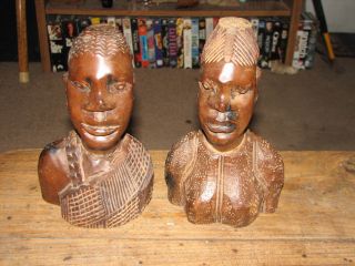 Antique African Hand Carved Busts Mother And Daughter photo